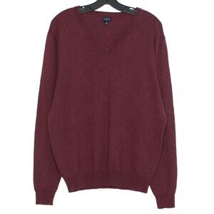J Crew Mens Sweater Wool V Neck Dark Academia Preppy Minimalist Burgundy Large